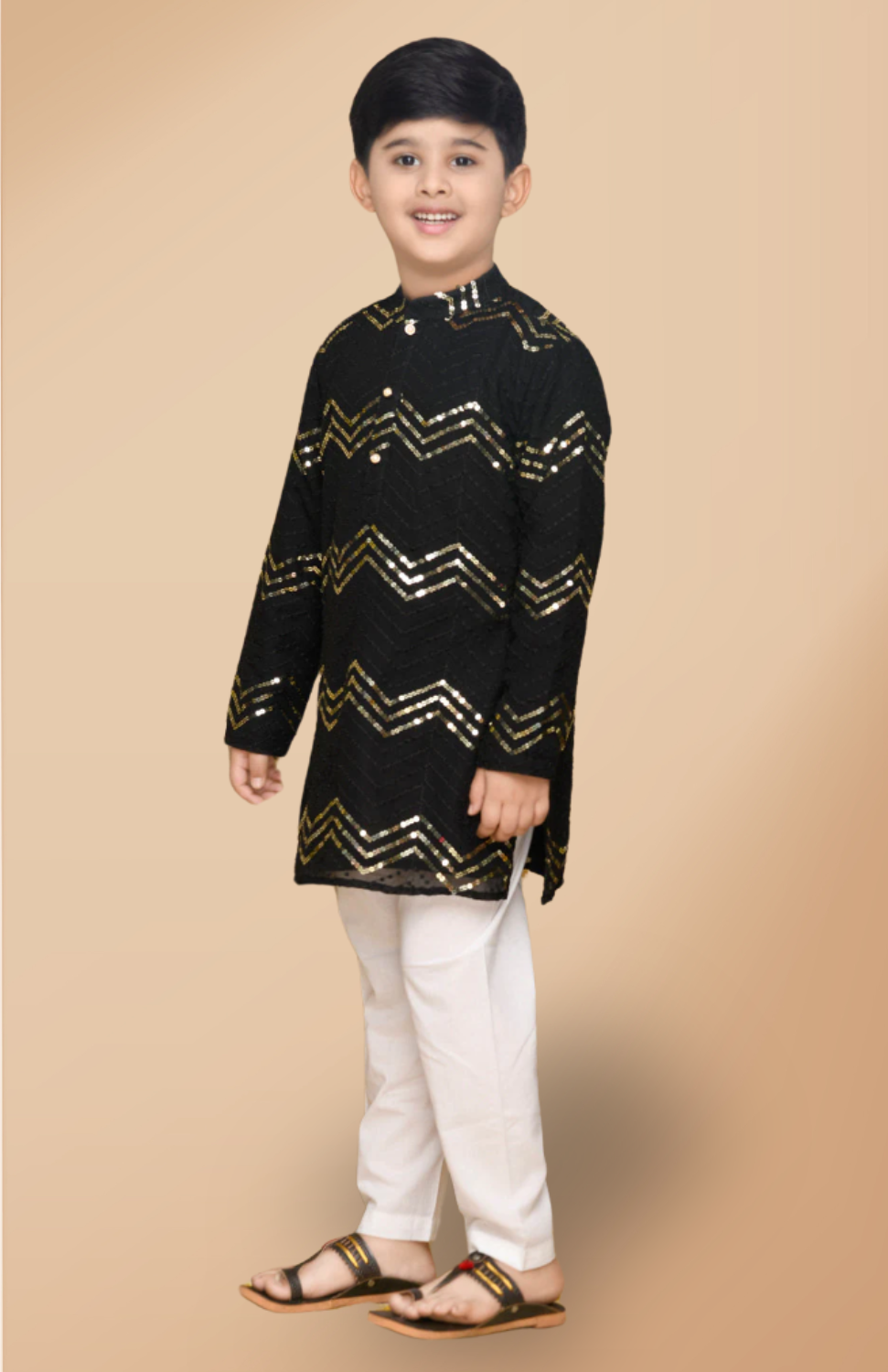 Black festive Embroidered Kurta With Pajamas for Boys