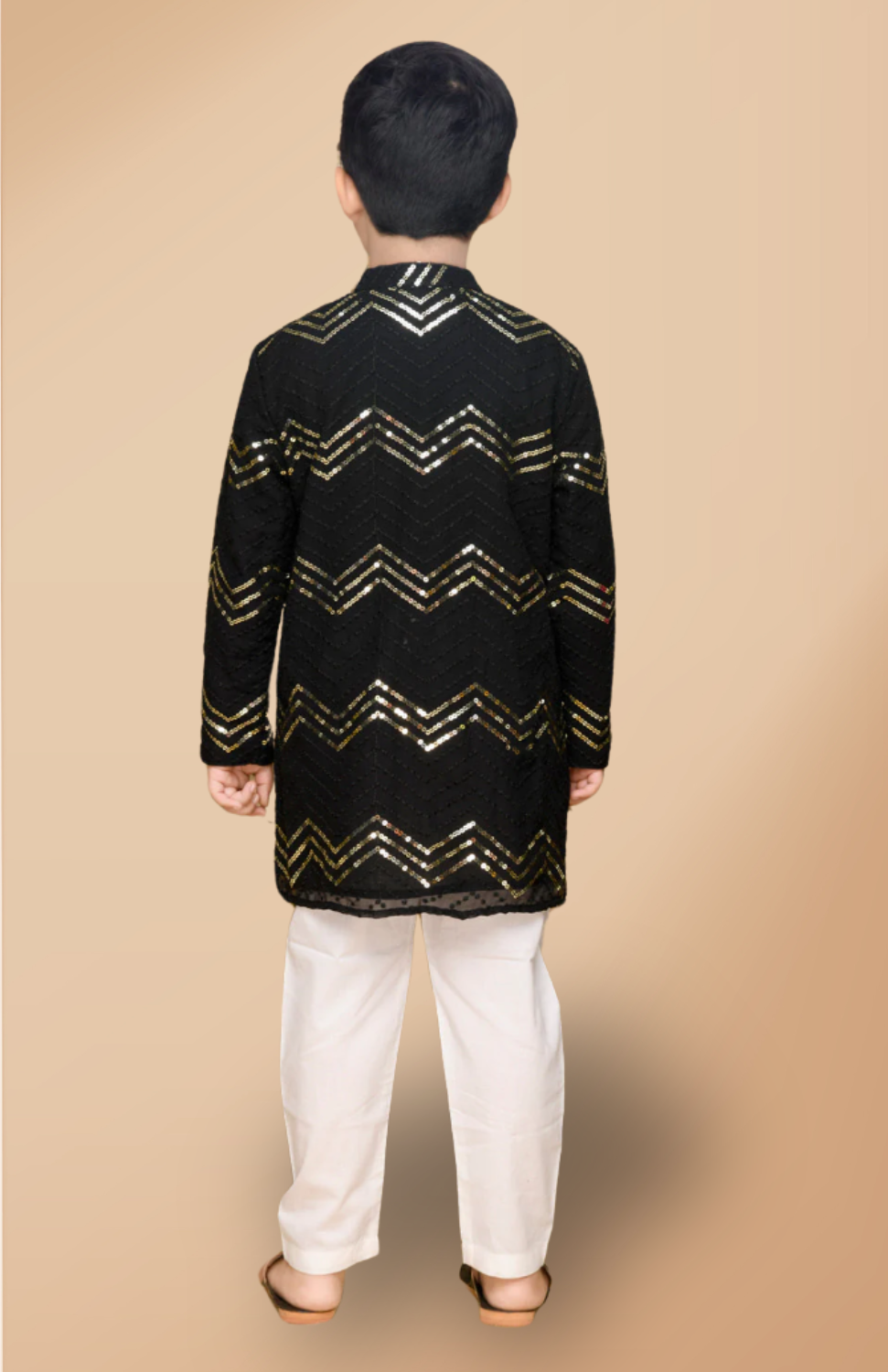 Black festive Embroidered Kurta With Pajamas for Boys