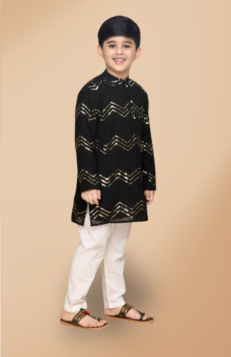 Black festive Embroidered Kurta With Pajamas for Boys