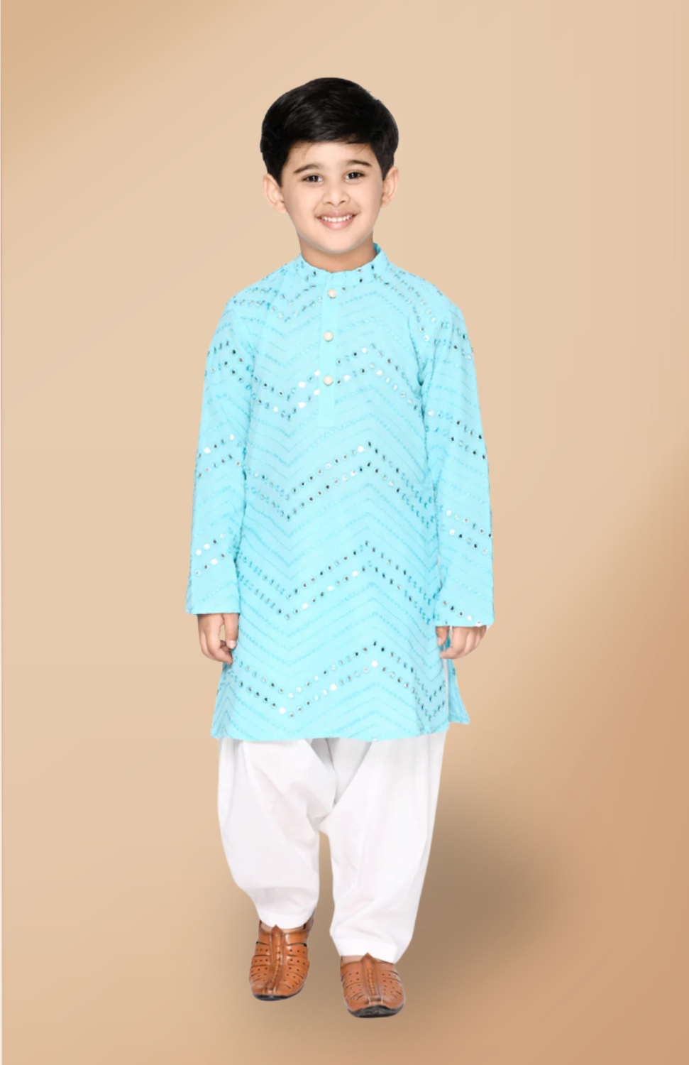 Boys Blue Embroidered Cotton Kurta & Pyjama Ethnic wear