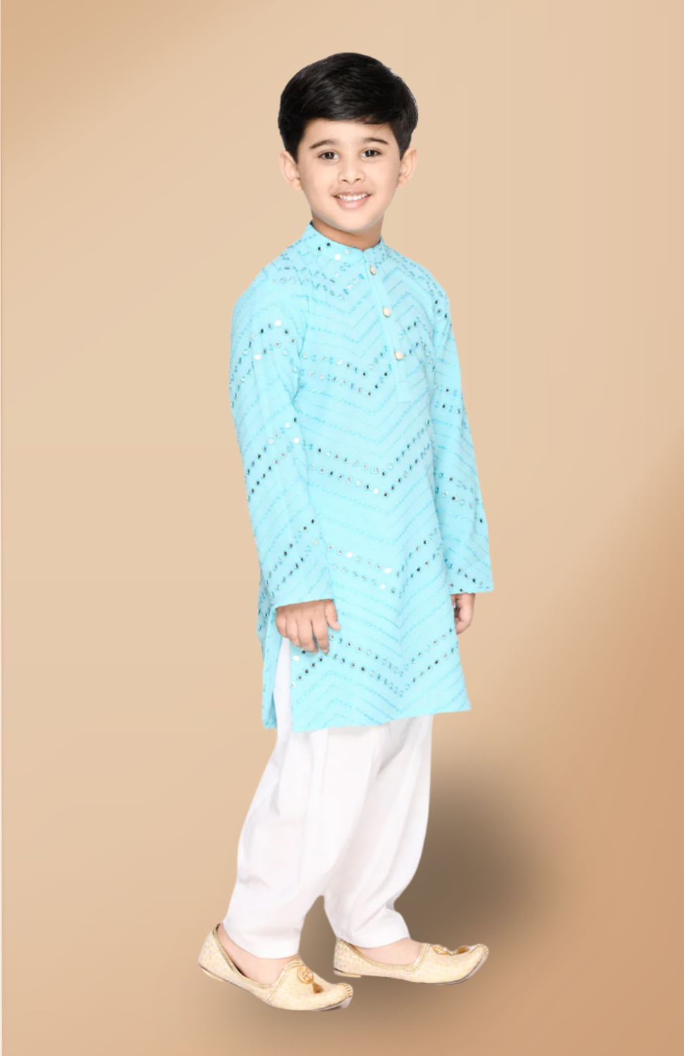 Boys Blue Embroidered Cotton Kurta & Pyjama Ethnic wear