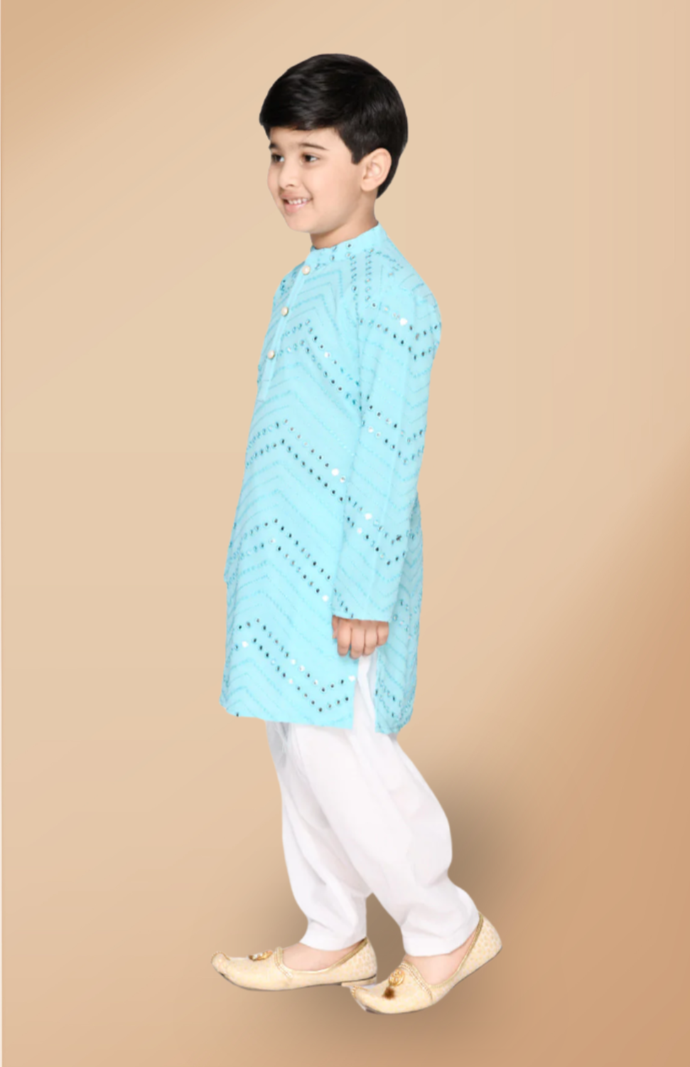 Boys Blue Embroidered Cotton Kurta & Pyjama Ethnic wear