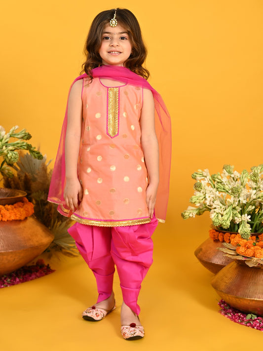 Girls Cute little Peach & Magenta Festive Dhoti Kurta Dress