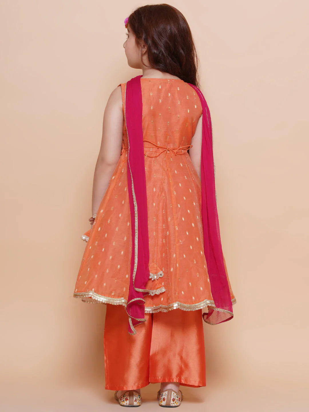 Girls Cute Peach Orange Ethnic and Traditional Kurta & Pajama, Dupatta Dress