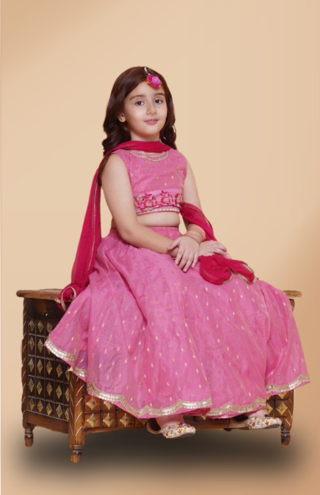 Girls fancy Pink embroidered Choli & Pink Design Lehenga With Dupatta Ethnic dress