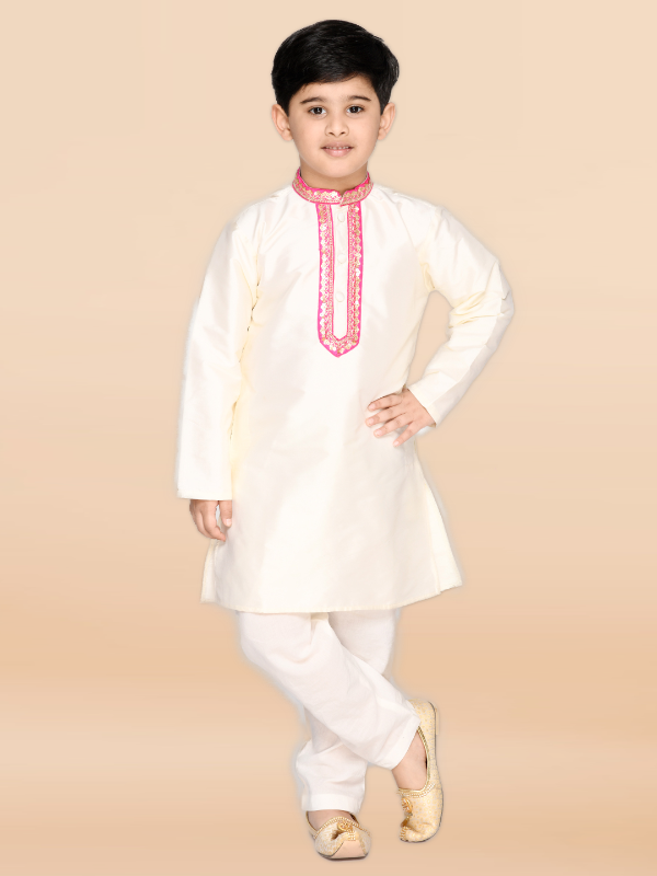 Purple Prunes Boys Ivory Kurta And Pajama Ethnic Dress