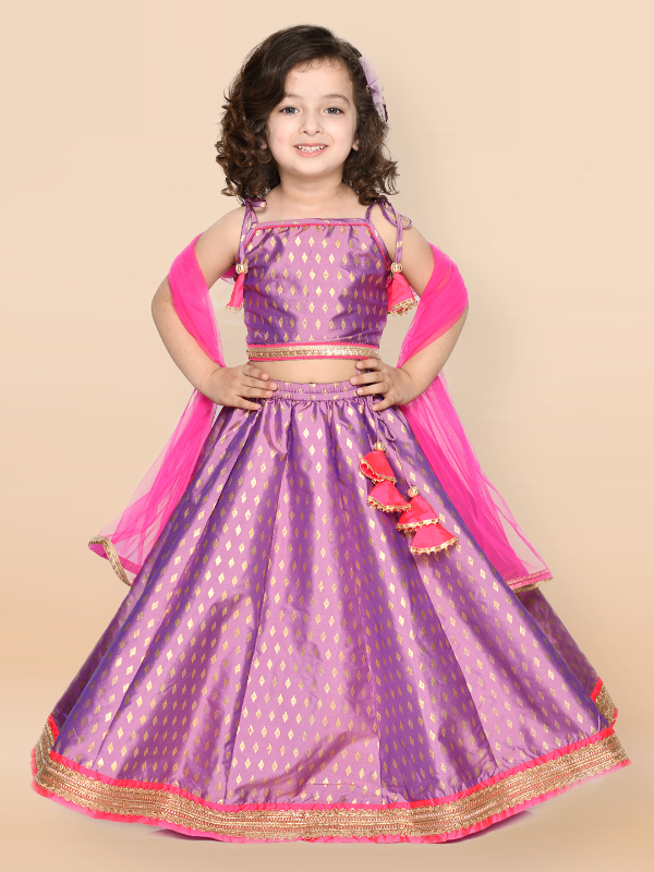 Purple Prunes Girls Purple and Magenta Lehenga Choli Dress With Dupatta