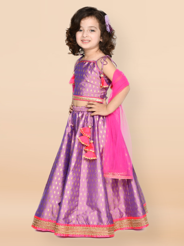 Purple Prunes Girls Purple and Magenta Lehenga Choli Dress With Dupatta