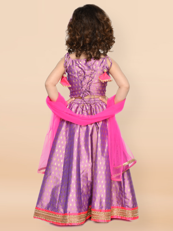 Purple Prunes Girls Purple and Magenta Lehenga Choli Dress With Dupatta