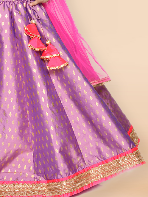 Purple Prunes Girls Purple and Magenta Lehenga Choli Dress With Dupatta