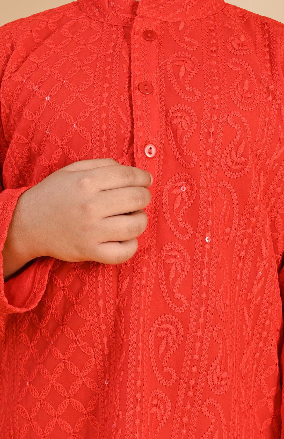 Boys Red Embroidered Pajama Kurta Ethnic wear