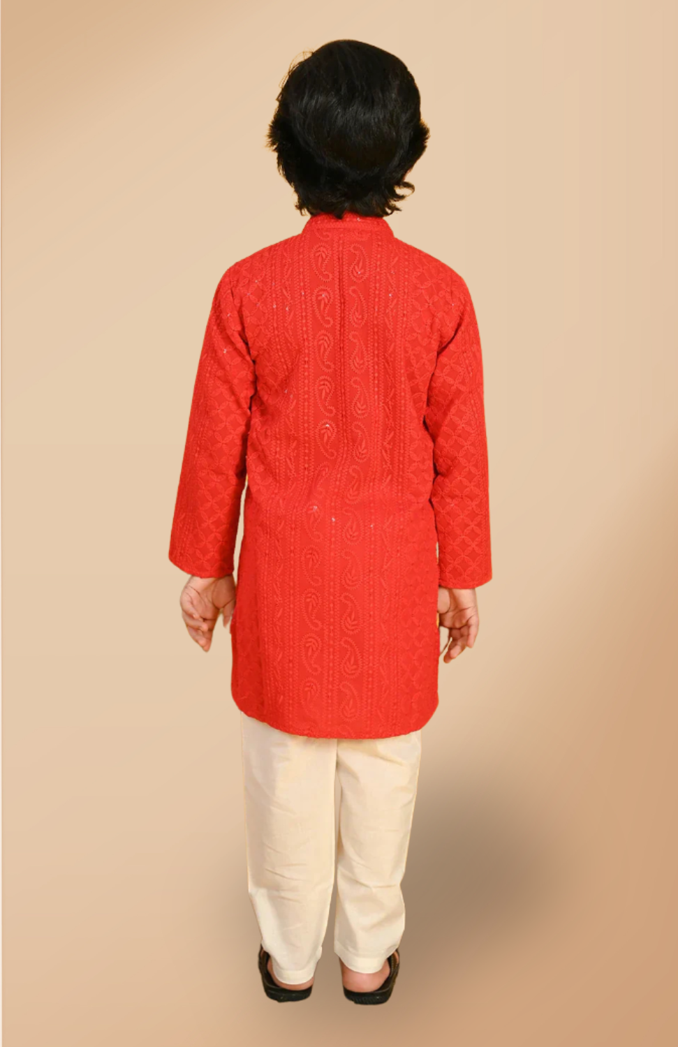 Boys Red Embroidered Pajama Kurta Ethnic wear